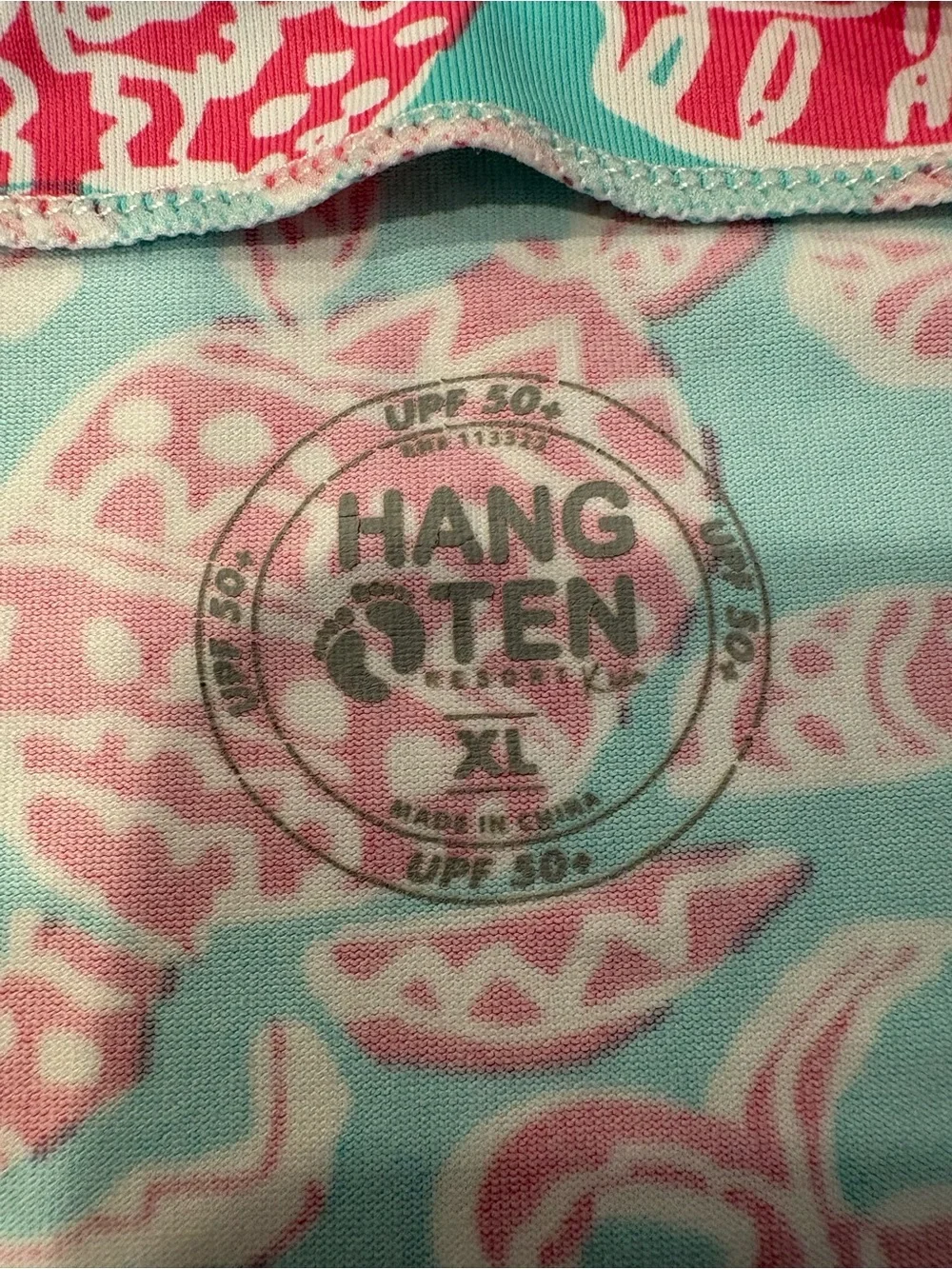 Hang Ten Aqua and Pink Sea Turtle-Print Swim Rash Guard Top UPF 50 size XL